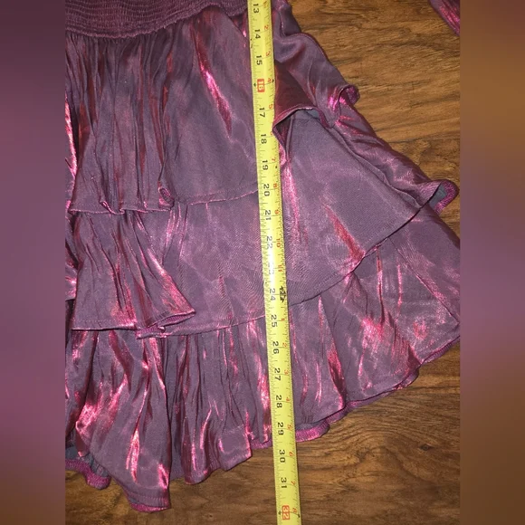 Entro Medium Long Sleeve Metallic Chromatic Purple Ruffle Tiered Romper - Picture 6 of 9